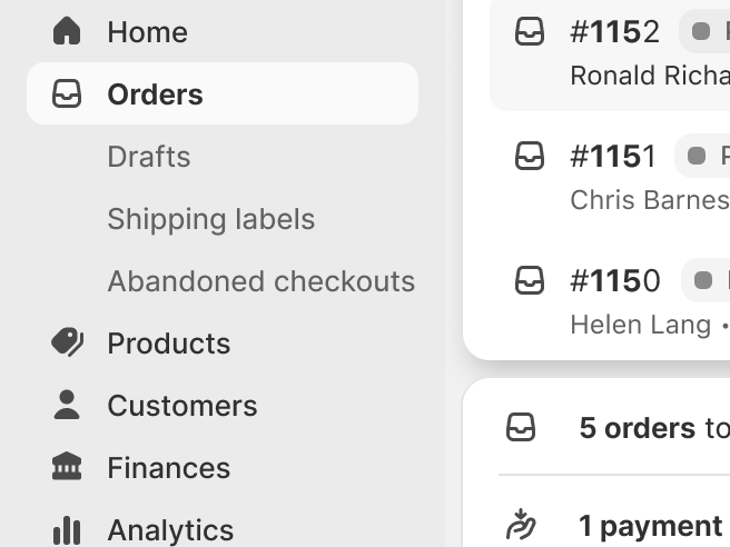 An inbox icon representing orders in the navigation menu, in the search results and in an information card.