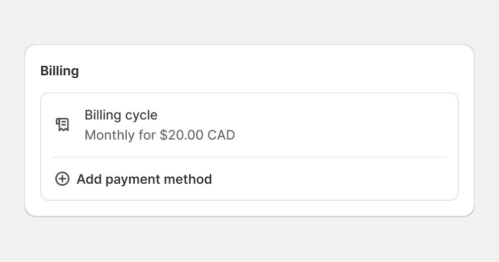 An image showing a list with a short label that describes the content in the list: "Add payment method".