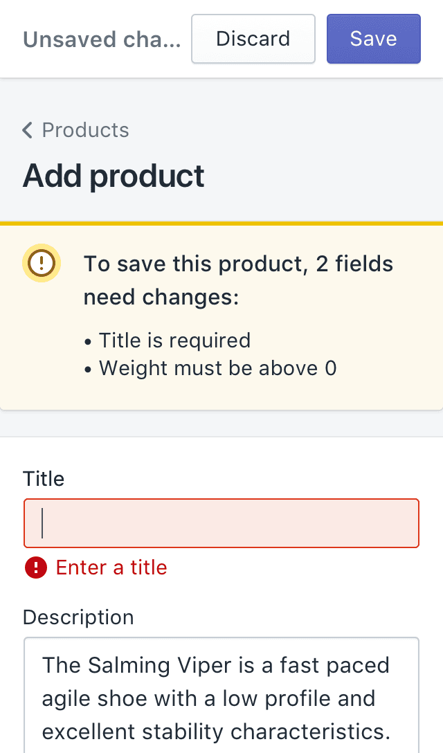 Form validation with yellow banner