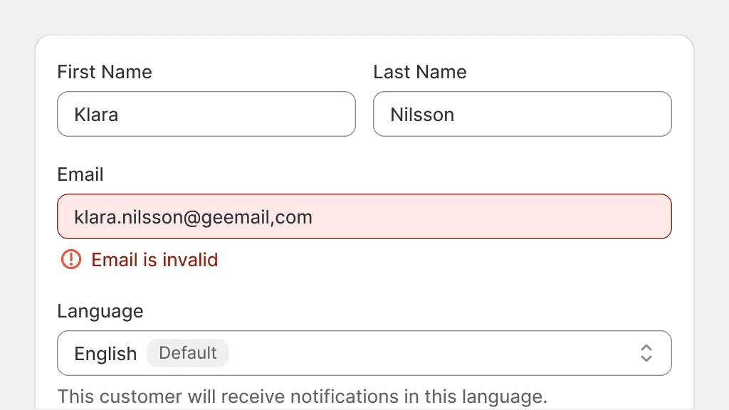 A form field that has missing content resulting in an error
