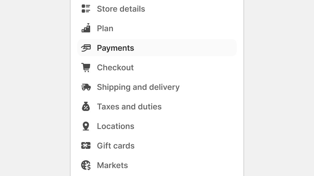 A settings navigation menu with icons differentiating each item in the menu. All icons are filled expect for the one selected that is outlined.