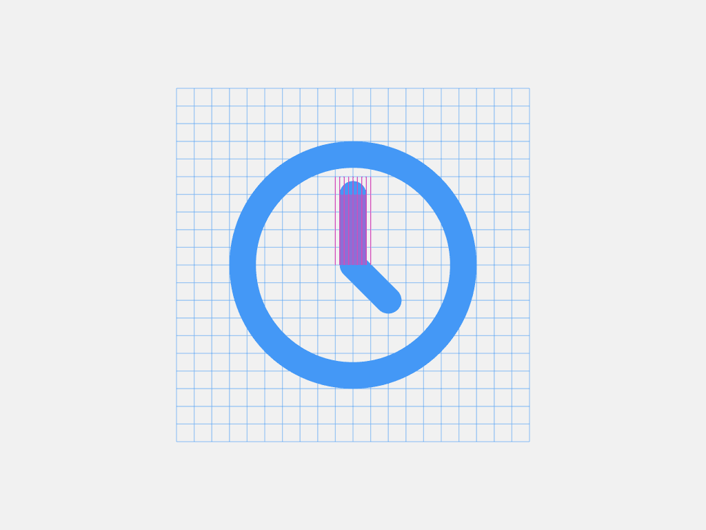 A clock icon highlighting the alignment with 0.25 pixels increments.