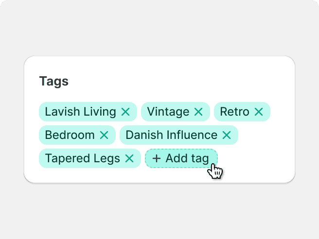 A tag component with small tags and a small “add tag” button