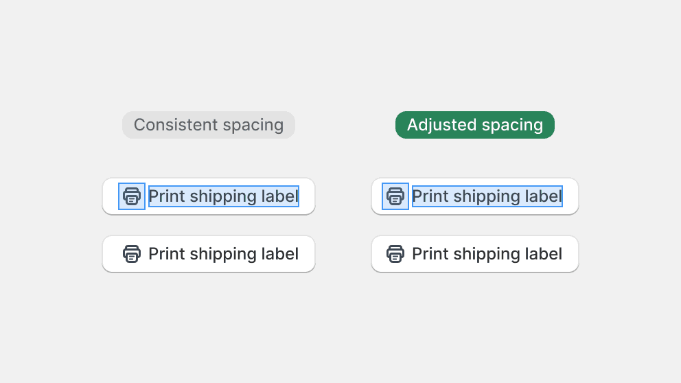 A button with adjusted padding so its prefix icon looks like it’s positioned correctly
