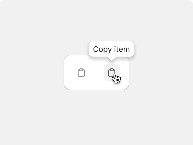 The polaris copy icon in a neutral and hover state with a “Copy item” tooltip.