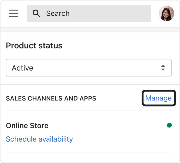 manage button on the product page in the product availability section