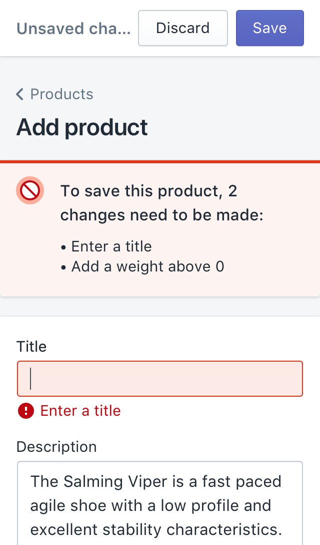 Form validation with red banner