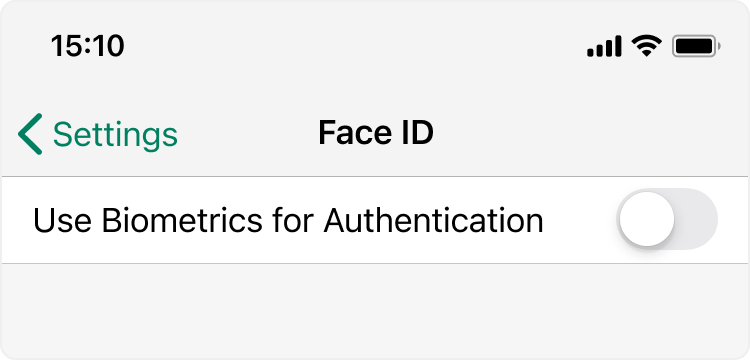 Image showing a toggle switch on a card labeled “Use Biometrics for Authentication”