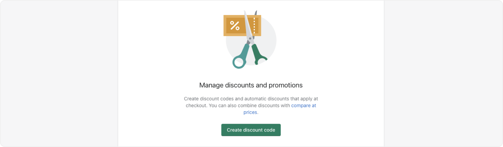 An illustration of scissors cutting a coupon to indicate a page for discount code administration that has no discount codes saved.